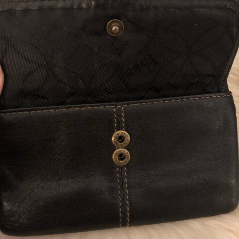 Fossil black leather coin card case wallet - Picture 4 of 10